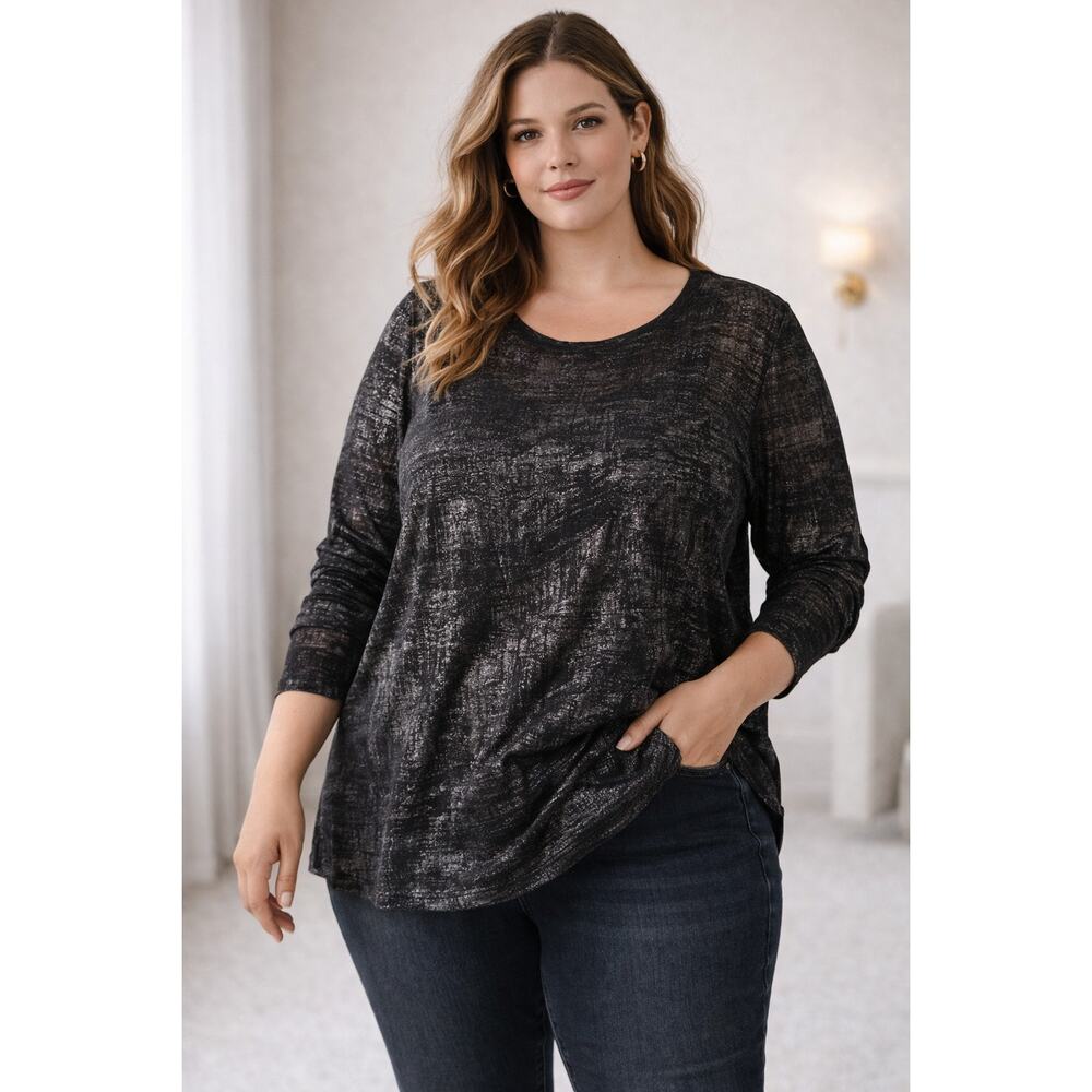 a.n.a. A New Approach Black Shimmery Metallic Long Sleeve Top NWT Womens Size 3X